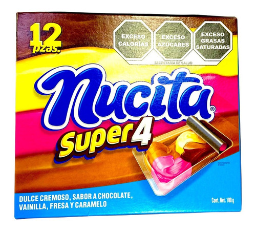 Nucita Super 4: Chocolate/vainilla/fresa/caramelo 12 Pzs