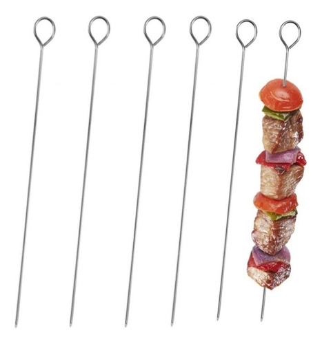 Set 6 Pinchos Brochetas Anticucho Acero Inoxidable 50x4cm