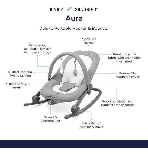 Bouncer Portátil Para Bebés Mecedora Tweed De Carbón Acolcha