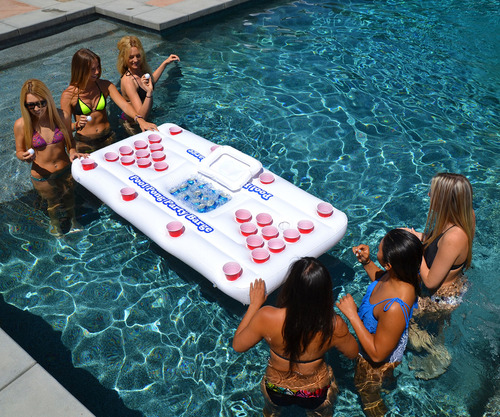 Mesa Flotante De Beer Pong Con Nevera 1.83 M, Color Blanco