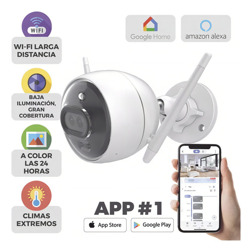 Bala Ip 2 Mp Wi-fi Doble Lente Colores En Oscuridad Notificación A La App Al Detectar Personas O Vehículos Grabación En Nube Audio Dos Vías Luz Estroboscópica Sirena Con Microsd 256gb Western Digital