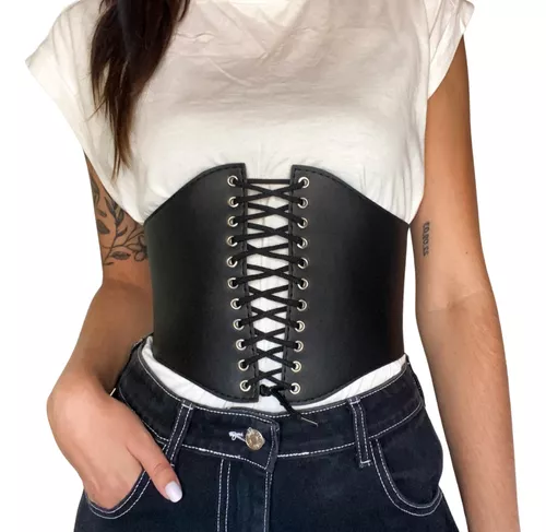 Corset Corsete Tipo Bustier Ecocuero Negro Mujer