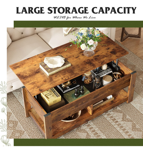Mesa Auxiliar Elevable 120 Cm Con Compartimento Y Estantes M