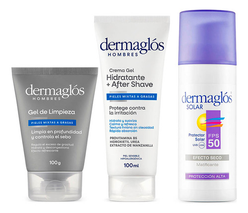 Set After Shave + Gel De Limpieza + Solar Dermaglos Hombre