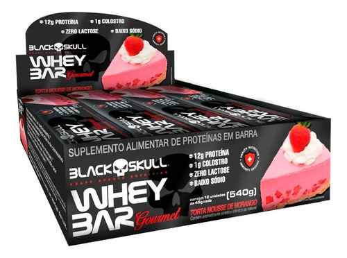 Whey Bar Gourmet Zero Lactose Morango Caixa C/12 Black Skull