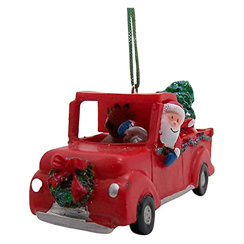 Adorno De Navidad De Santa Un Camión Rojo, Diseño Fes...