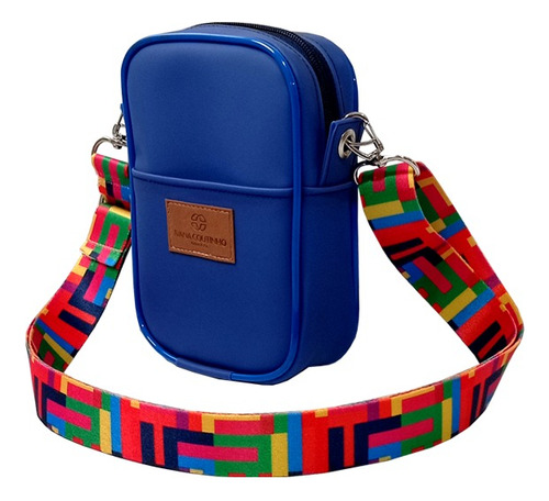 Bolsa Transversal Shoulder Bag Feminina Em Silicone Azul Acambamento Dos Ferragens Níquel Correia De Ombro Azul-marinho Desenho Do Tecido Liso