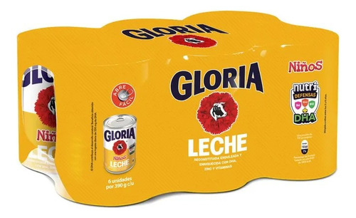 Sixpack Leche Reconstituida Gloria Niños Lata 390g