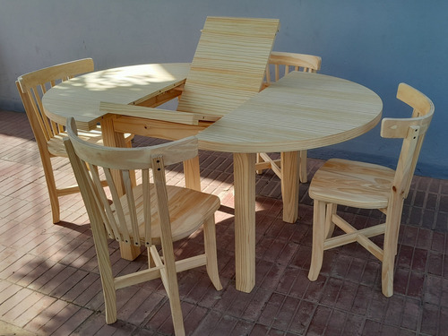Mesa Redonda Extensible 4 Sillas Thonet Living Comedor Pino