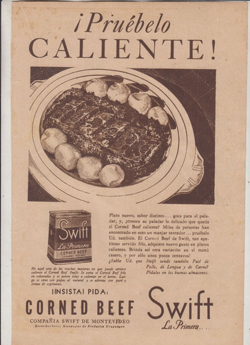 1936 Uruguay Publicidad Corned Beef Compañia Swift Vintage