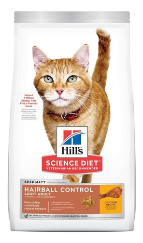 Alimento Hill's Science Diet Hairball Control Light para gato adulto sabor pollo en bolsa de 7lb