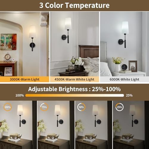 Juego De 2 Apliques De Pared Negros Recargables Con Control