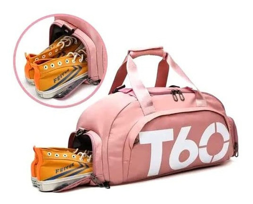 T60 Bolsa Academia Transversal Com Compartimentos Em Rose Desenho Do Tecido Liso