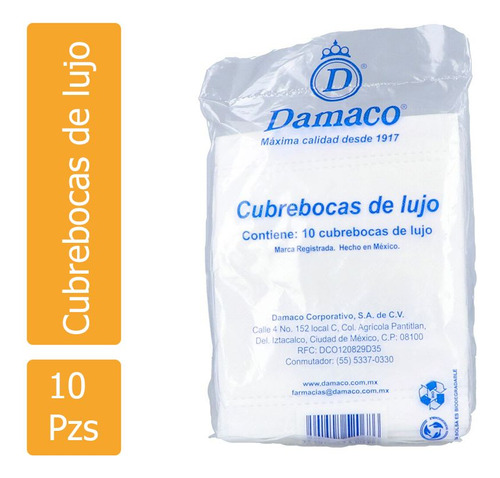 Damaco Cubrebocas De Lujo Bolsa Con 10 Piezas