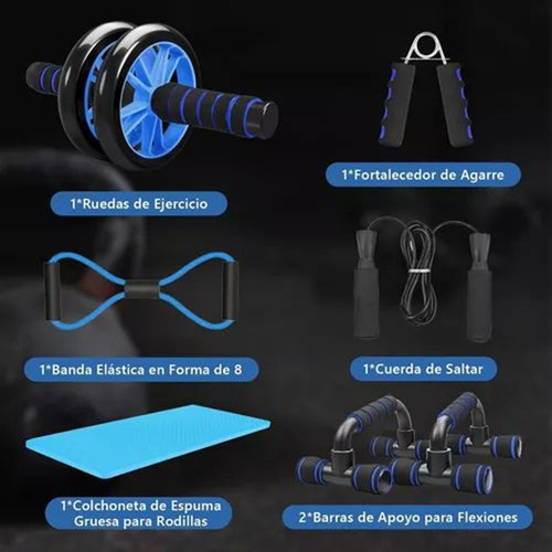 Kit Ejercicio 12 Rodillo Abdominal Barras Push-up Ejercitado