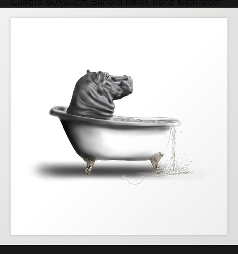 Cuadro 30x30cm Bañera Baño Relax Hipopotamo Ducha Bath M1