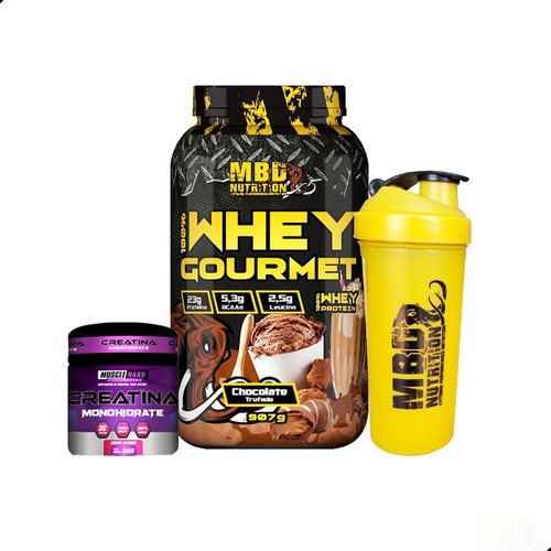 Whey Gourmet Mbd 907g/ Coqueteleira 700ml/ Creatina Muscle H