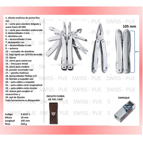 Imagen 2 de 3 de Navaja Swisstool Spirit Xc, En Estuche, Victorinox (3.0227)