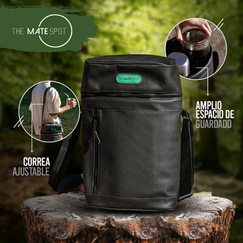 Bolso Matero Matera Regulable Porta Termo Bombilla Mate Eco Cuero The Mate Spot Negro
