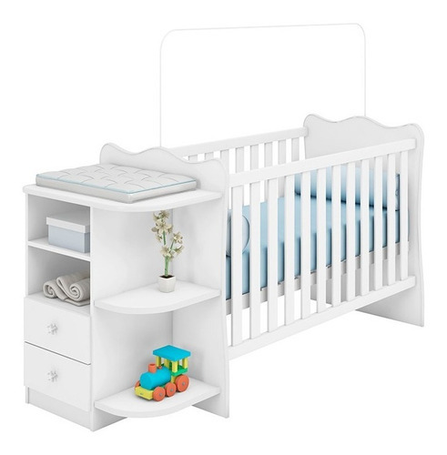 Berço Mini Cama Slim 100% Mdf Com Colchão Branco/ypê - Cor Branco/Branco