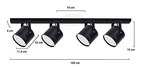 Aplique Barral Tacho X4 + Foco Ar111 Led Calida Fria Riel 1m Estructura negro fria