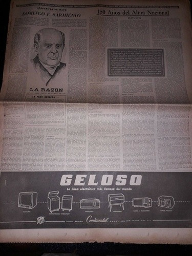 Diario La Razon 24 5 1960 Domingo Faustino Sarmiento 