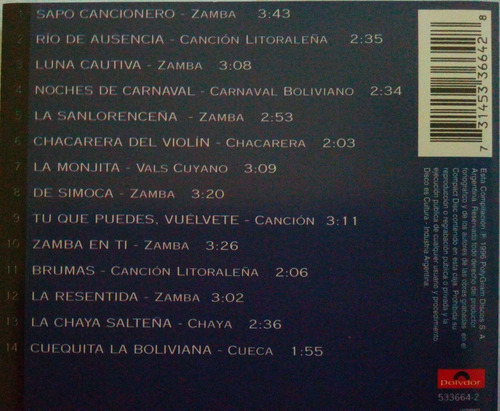 Cd Los De Salta Sapo Cancionero