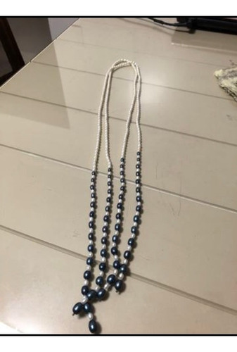 Colar Pérolas Brancas E Cinza Furta Cor Medalhão Persa
