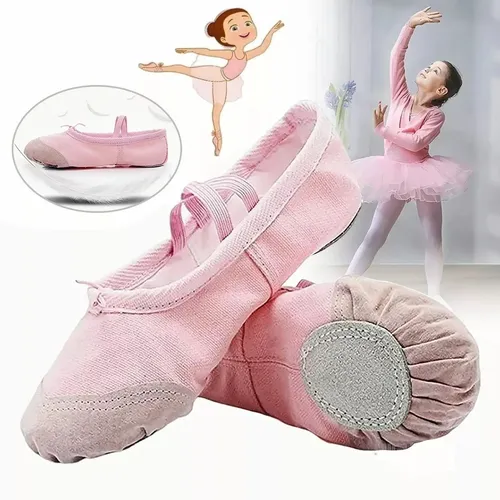 Zapatillas Media Punta Lona Ballet Niña Color Rosa Yoga