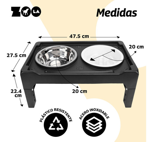 Comedero Doble P/ Perro Elevación Ajustable Plato Lento 36oz