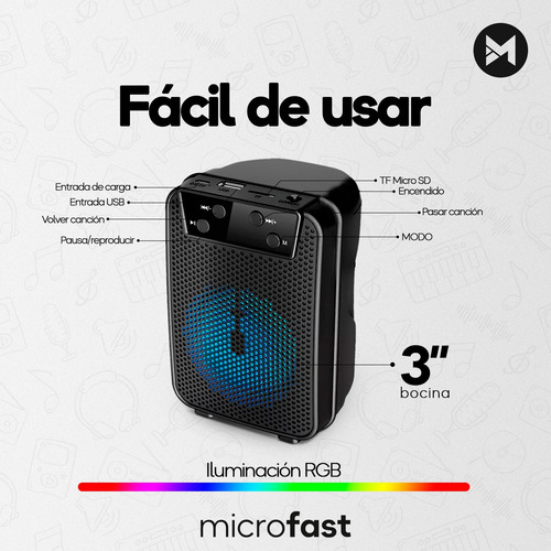 Mini Parlante Portátil Recargable Bluetooth Radio Fm Rgb