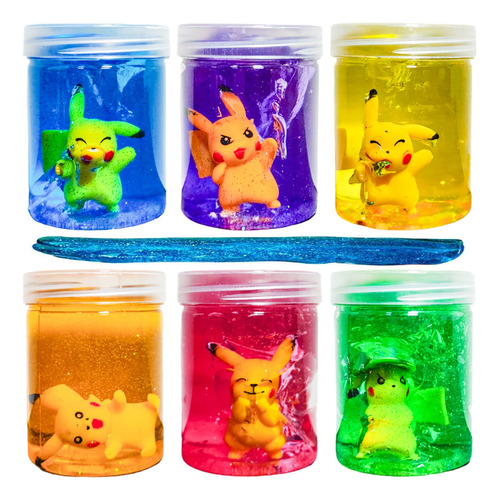 6 Pote Slime Masa Elastica De Pokemon Pikachu Muñeco Juguete