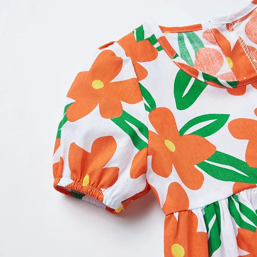 Vestido De Princesa De Algodón Floral Con Diadema - Verano P