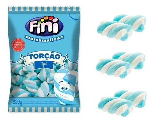 10 Pacotes De Marshmallow Torção Azul C/ Branco 250g Fini