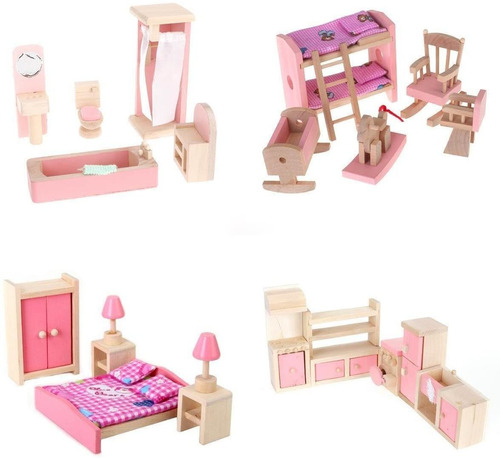 4 Set Dollhouse Furniture Kid Toy Bathroom Kid Room Bedroo 