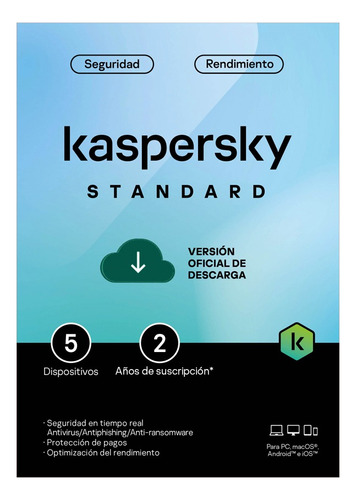Antivirus Kaspersky Standard Para 5 Dispositivos Vig 2 Años