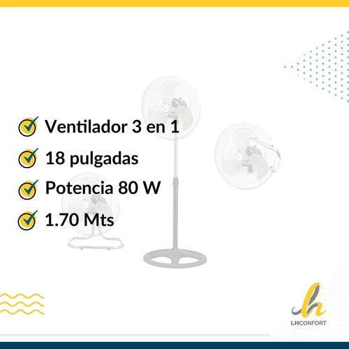 Imagen 2 de 5 de Ventilador 3 En 1 Bestron Ven-fh1209 3 Palas 80w 1,70mts Ff