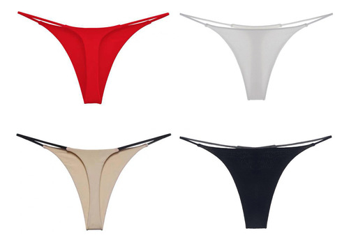 4 Unids String Bikini Panty Cintura Baja Elástico Sin