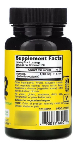 Imagen 2 de 2 de Suplemento en comprimidos masticables Jarrow Formulas Methyl B-12 vitamina b12 sabor limón en pote 100 un