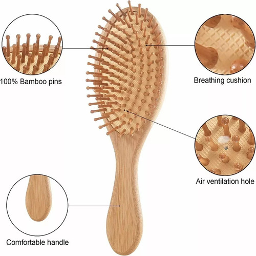 Kit De Cepillo Y Peine De Bambú Anti Frizz Con 6 Piezasv1.