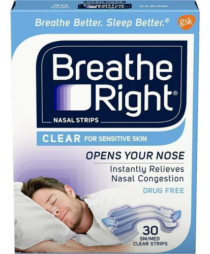 Tiras Nasais Breathe Right Para Pele Sensível - 30 Unidades