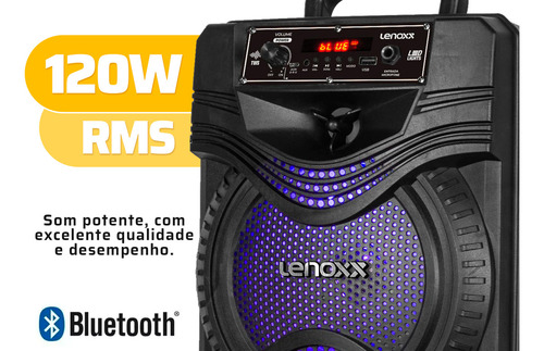 Caixa De Som Bluetooth Usb Portátil Sem Fio 120w Com Controle Led Rgb Função Tws Ca80a Lenoxx