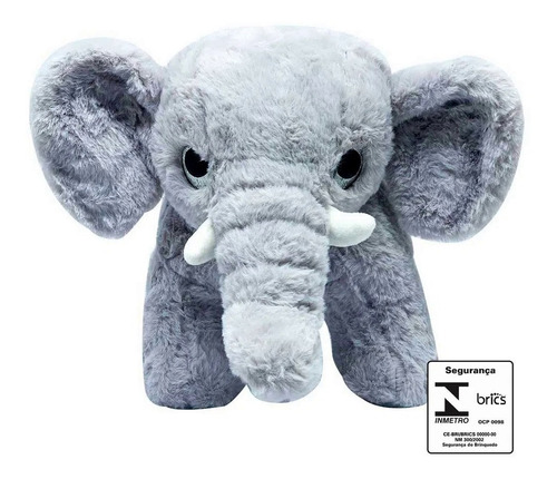 Pelúcia Elefante Cinza Pelo Longo 25cm Fizzy