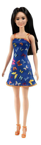 Boneca Barbie Básica Vestido Azul De Borboletas - Mattel