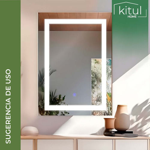 Espejo Pared Baño Luz Led Tactil 3 Modos Antivaho Decorativo Marco Cromado