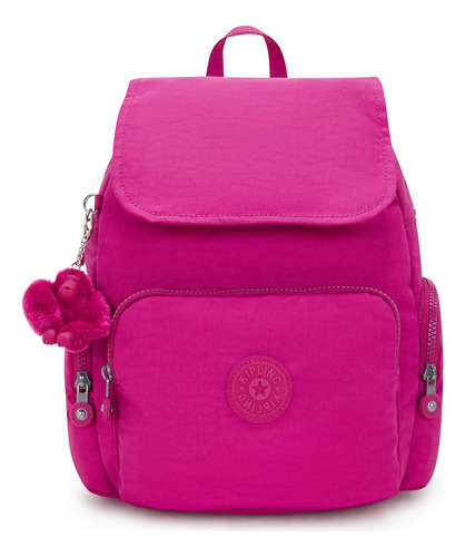 Kipling Mochila City Zip Tamaño Chica 100% Color Glowing Fuchsia Diseño de la tela Color Sólido