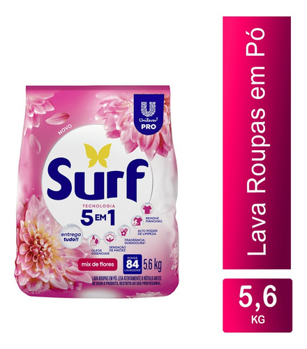 2 Lava Roupas Em Pó Mix De Flores Profissional 5,6kg Surf