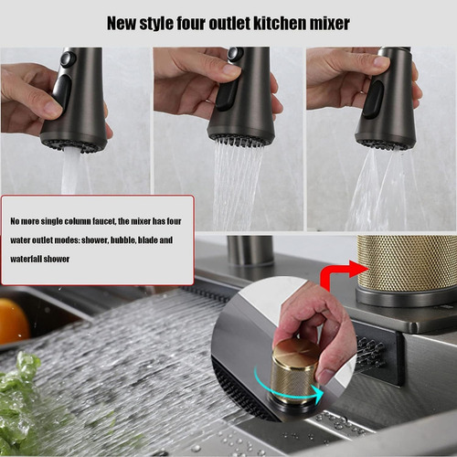 Vasoyo Fregadero De Cocina De Lujo Acero Inoxidable Nano Cascada Fregadero De Cocina Acero Con Led Temperatura Displa fregadero De Piano De Sirena 75x46