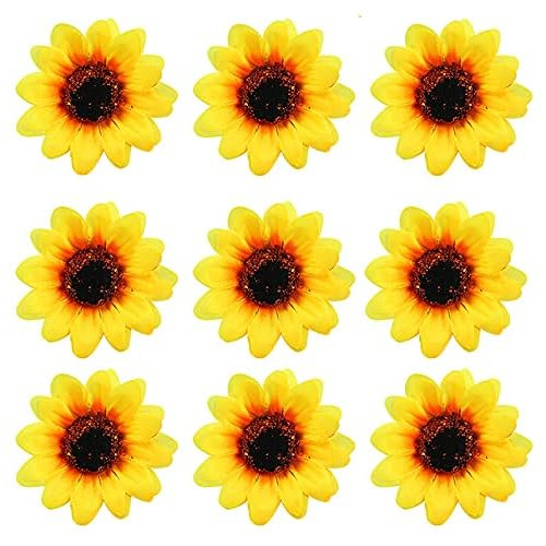 100 Piezas De Cabezas De Girasol Artificial De 2.8 PuLG...