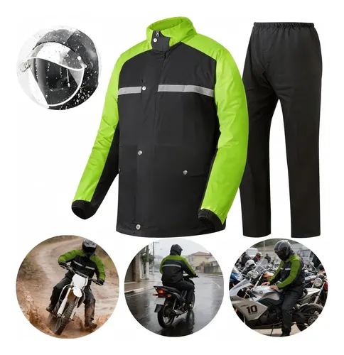 Conjunto Capa De Chuva Impermeável Reforçado Para Motoqueiro Verde-limão Xg
